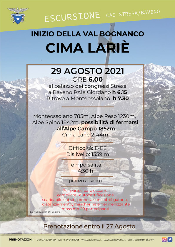 Escursione alla Cima Lariè 29 agosto 2021