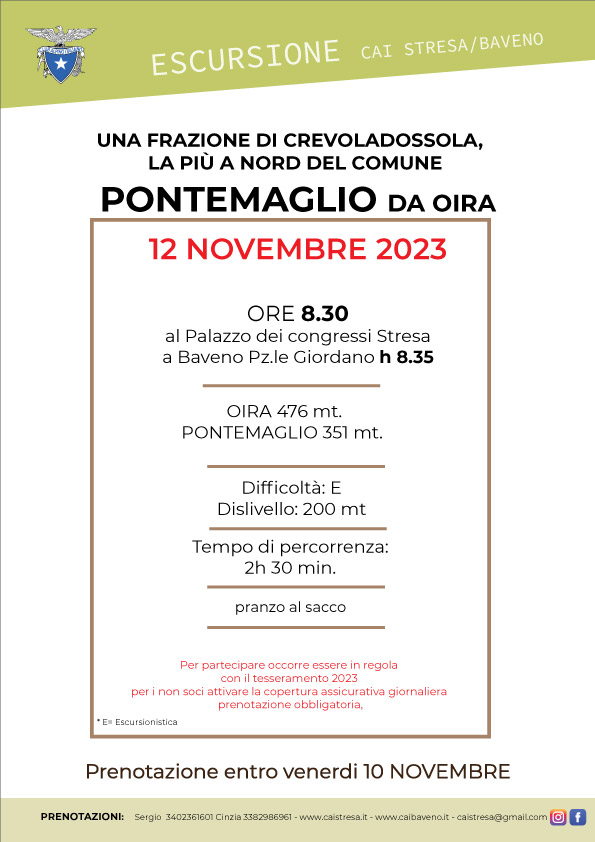 escursione da Oira a Pontemaglio 12 novembre 2023 CAI Stresa